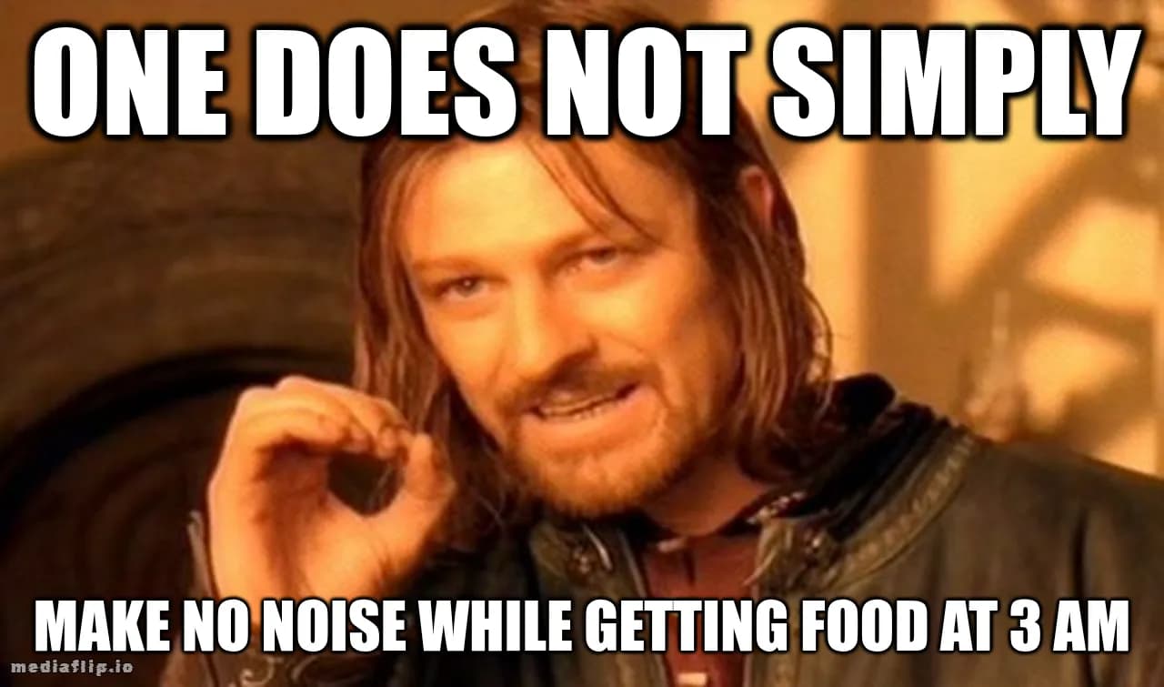 One Does not simply - make no noise while getting food at 3 AM