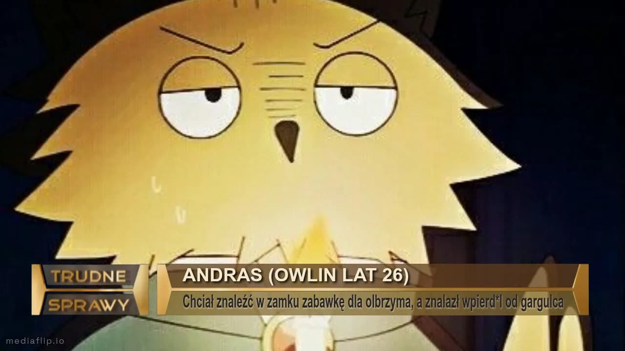 Andras (owlin lat 26)
Chciał znaleźć w zamku zabawkę dla olbrzyma, a znalazł wpierd*l od gargulca