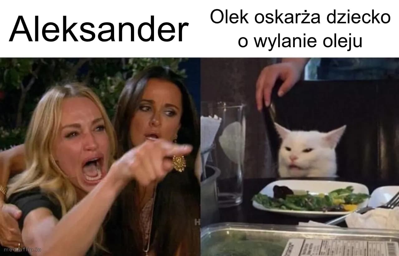 Aleksander
Olek oskarża dziecko o wylanie oleju