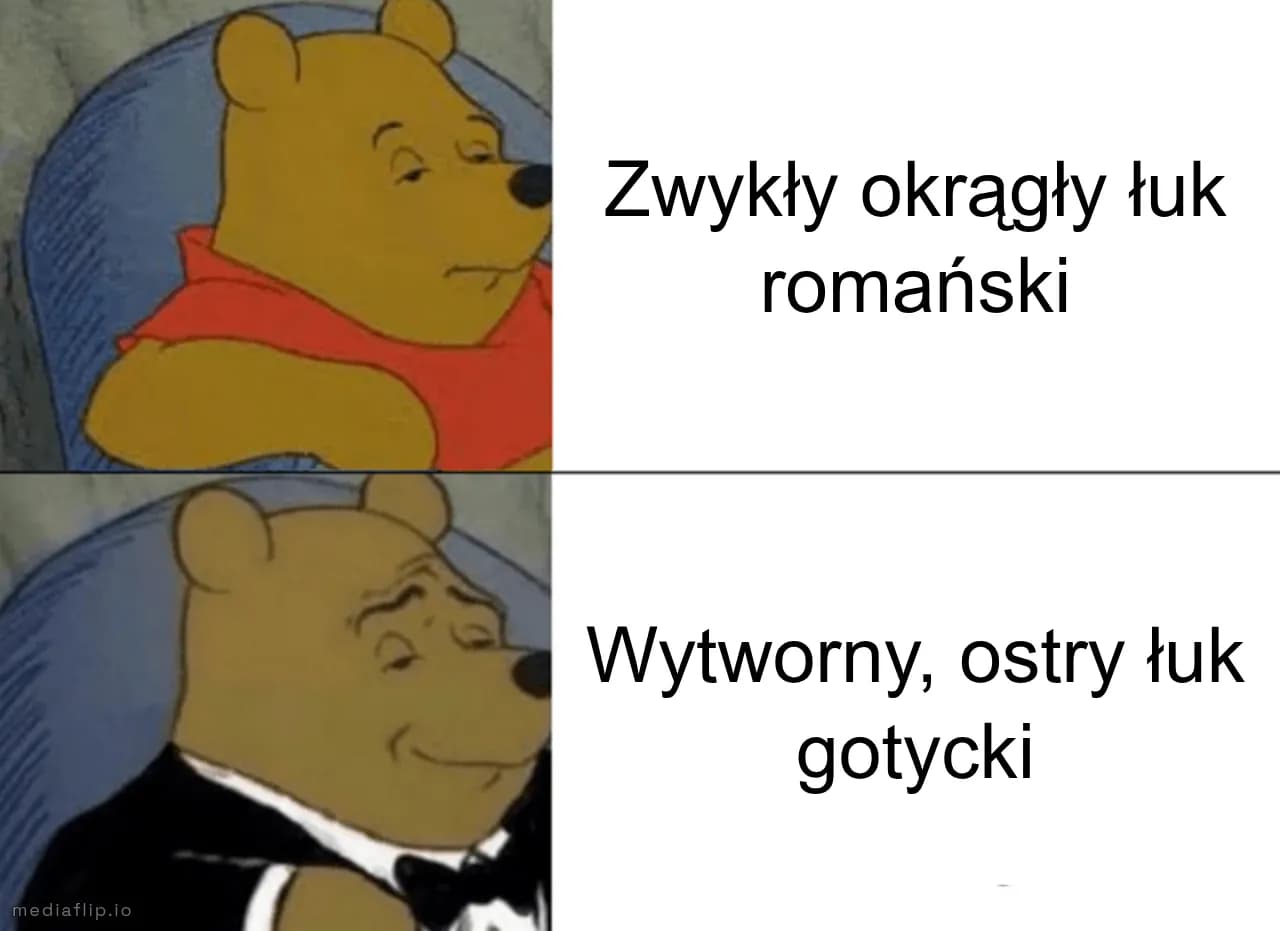 Wytworny, ostry łuk gotycki
Zwykły okrągły łuk romański